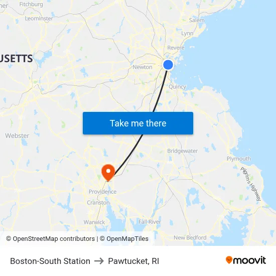 Boston-South Station to Pawtucket, RI map