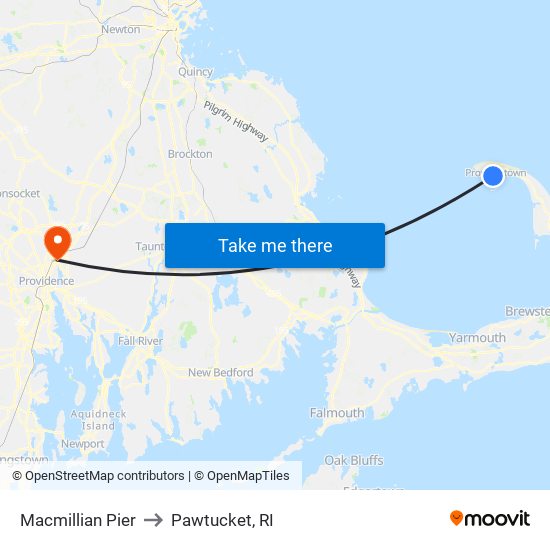 Macmillian Pier to Pawtucket, RI map