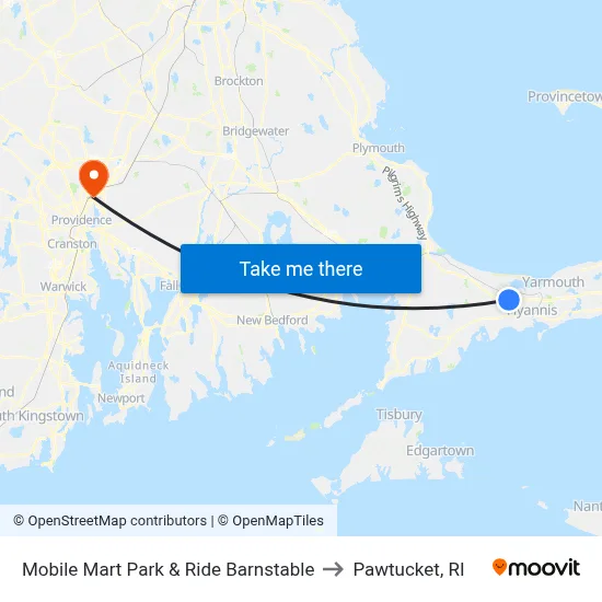 Mobile Mart Park & Ride Barnstable to Pawtucket, RI map