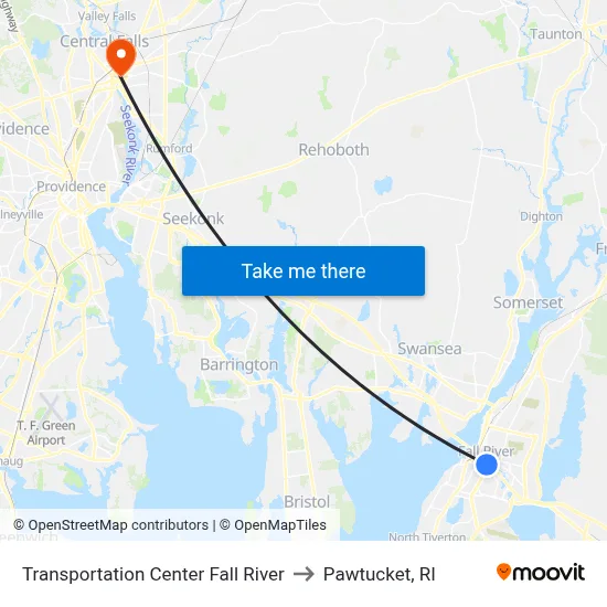 Transportation Center Fall River to Pawtucket, RI map
