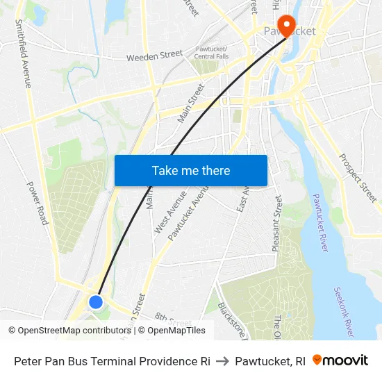Peter Pan Bus Terminal Providence Ri to Pawtucket, RI map