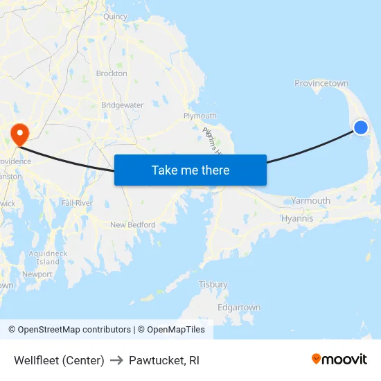 Wellfleet (Center) to Pawtucket, RI map