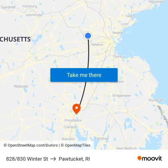 828/830 Winter St to Pawtucket, RI map