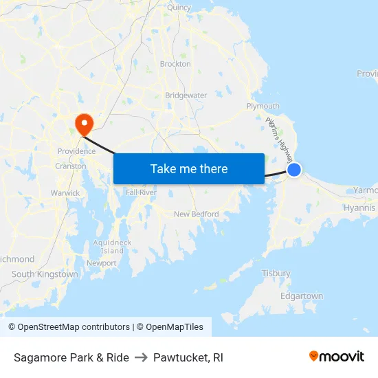 Sagamore Park & Ride to Pawtucket, RI map