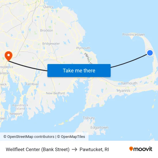Wellfleet Center (Bank Street) to Pawtucket, RI map