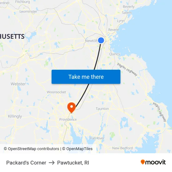 Packard's Corner to Pawtucket, RI map