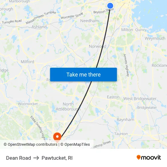 Dean Road to Pawtucket, RI map