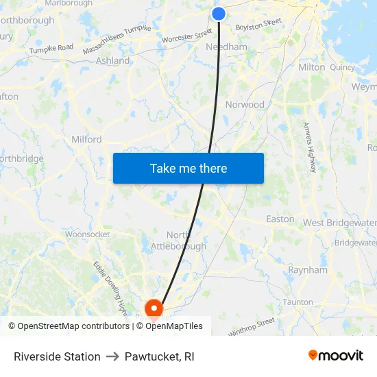 Riverside Station to Pawtucket, RI map