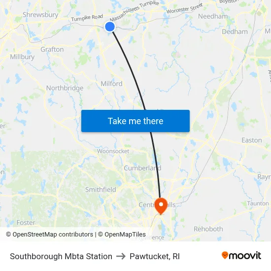 Southborough Mbta Station to Pawtucket, RI map