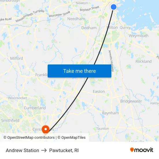 Andrew Station to Pawtucket, RI map
