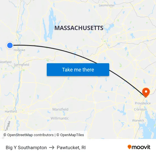 Big Y Southampton to Pawtucket, RI map