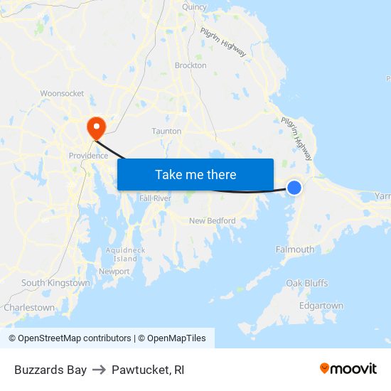 Buzzards Bay to Pawtucket, RI map