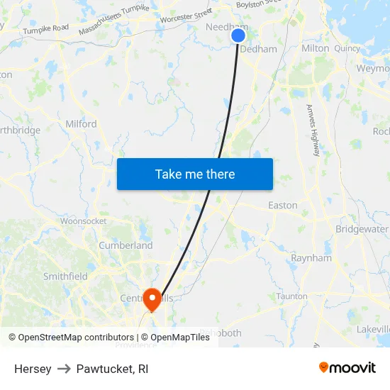 Hersey to Pawtucket, RI map