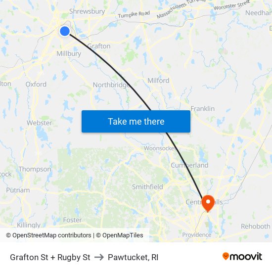 Grafton St + Rugby St to Pawtucket, RI map