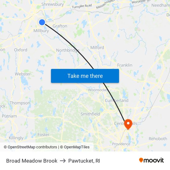 Broad Meadow Brook to Pawtucket, RI map