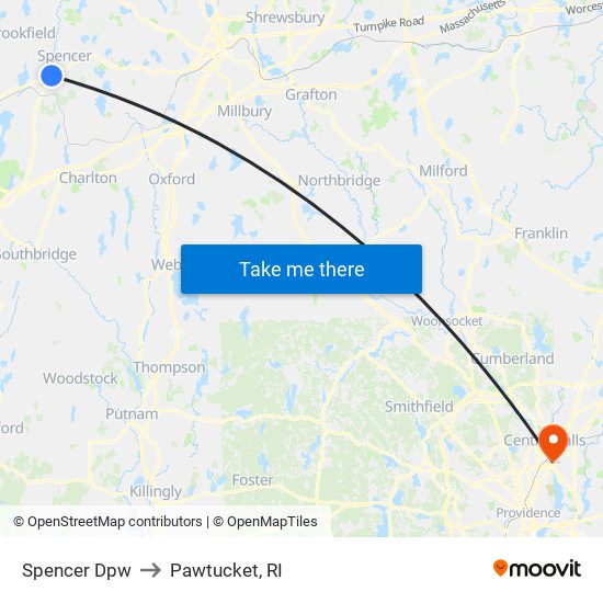 Spencer Dpw to Pawtucket, RI map