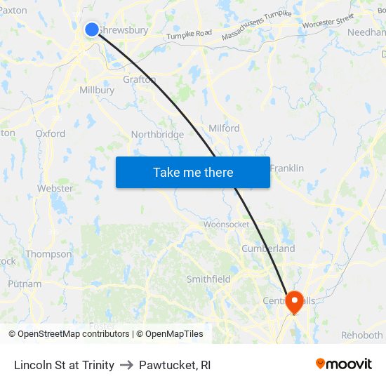 Lincoln St at Trinity to Pawtucket, RI map