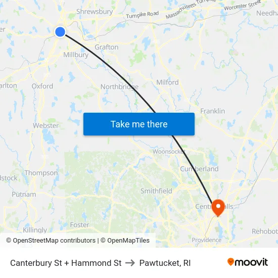 Canterbury St + Hammond St to Pawtucket, RI map