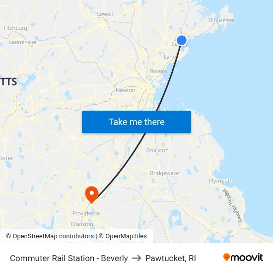 Commuter Rail Station - Beverly to Pawtucket, RI map