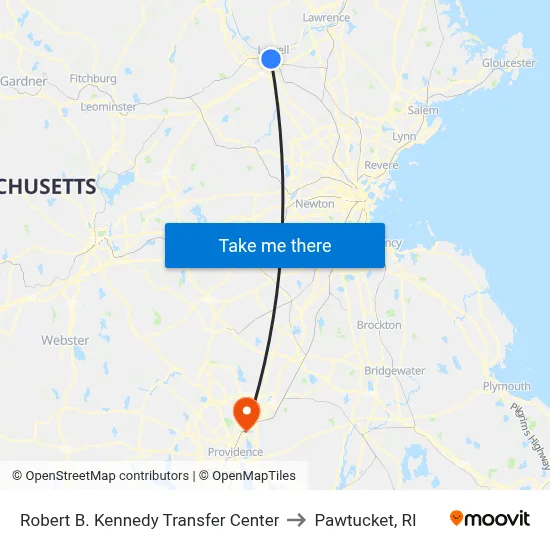 Robert B. Kennedy Transfer Center to Pawtucket, RI map