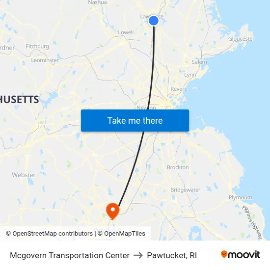 Mcgovern Transportation Center to Pawtucket, RI map