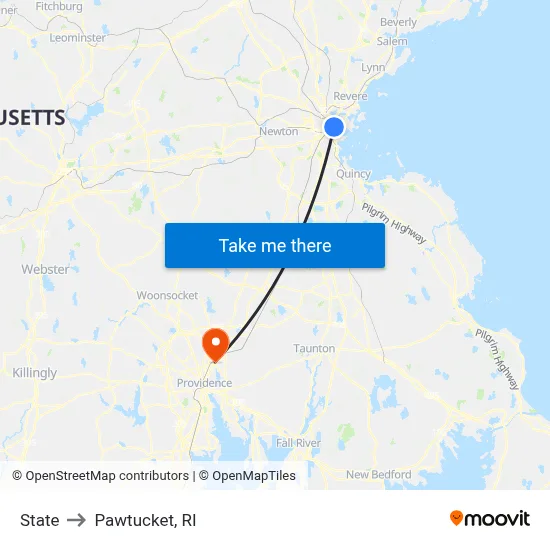 State to Pawtucket, RI map