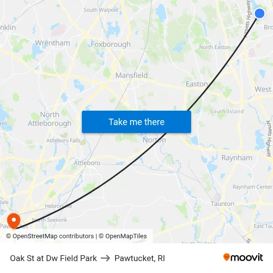 Oak St at Dw Field Park to Pawtucket, RI map