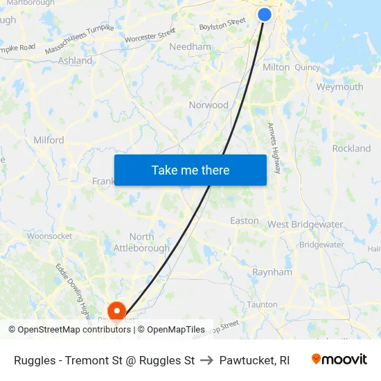 Ruggles - Tremont St @ Ruggles St to Pawtucket, RI map
