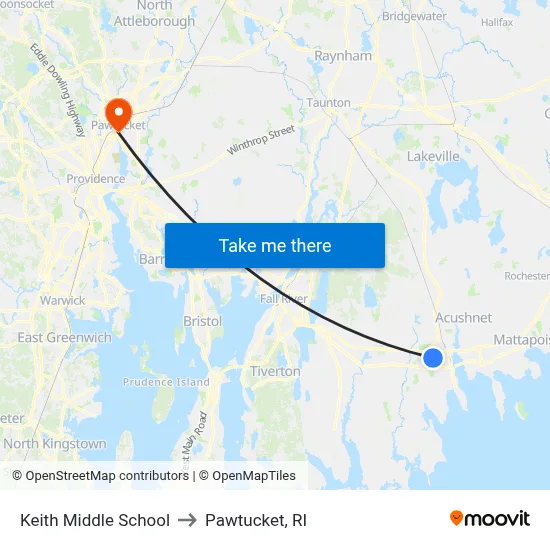 Keith Middle School to Pawtucket, RI map