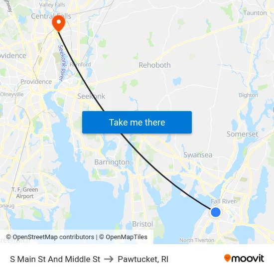 S Main St And Middle St to Pawtucket, RI map