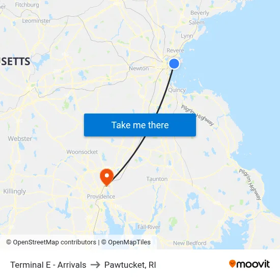 Terminal E - Arrivals to Pawtucket, RI map