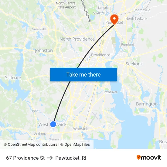 67 Providence St to Pawtucket, RI map