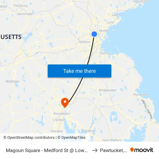 Magoun Square - Medford St @ Lowell St to Pawtucket, RI map