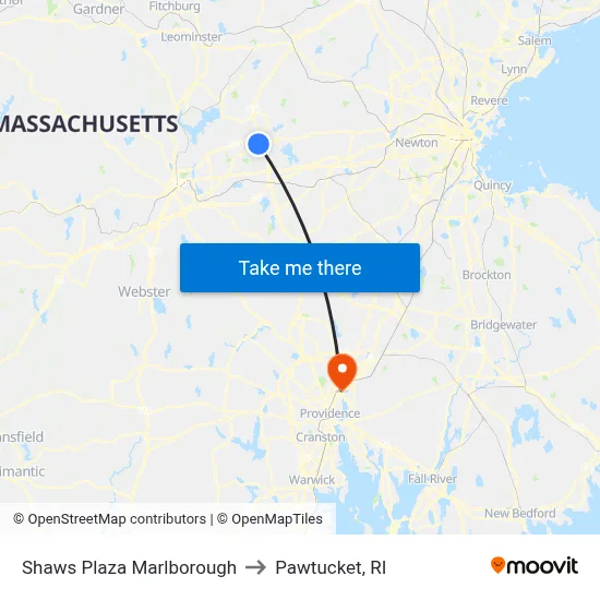 Shaws Plaza Marlborough to Pawtucket, RI map