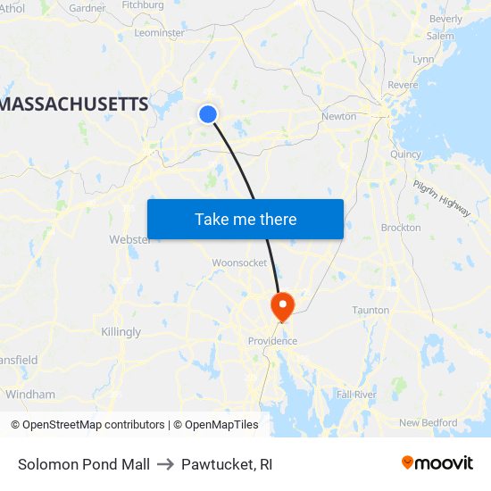 Solomon Pond Mall to Pawtucket, RI map