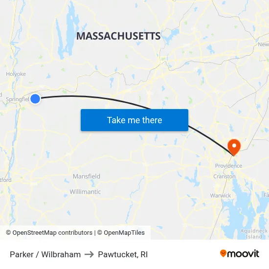Parker / Wilbraham to Pawtucket, RI map