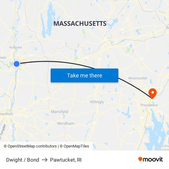 Dwight / Bond to Pawtucket, RI map