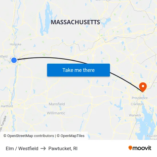 Elm / Westfield to Pawtucket, RI map