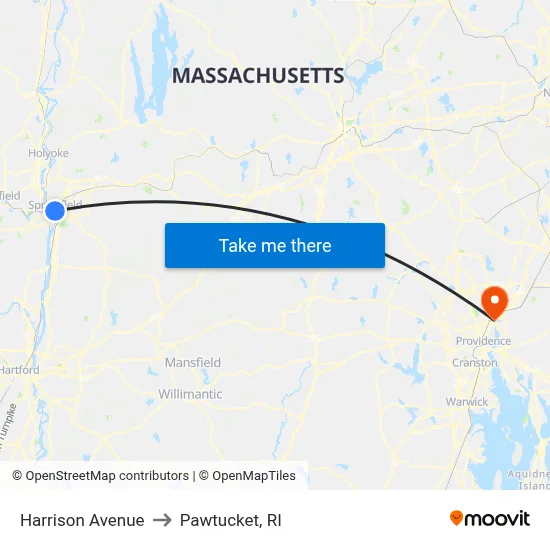 Harrison Avenue to Pawtucket, RI map