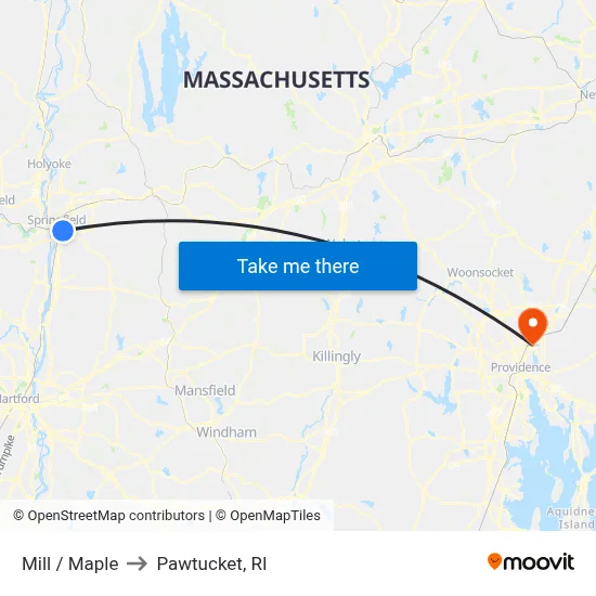 Mill / Maple to Pawtucket, RI map