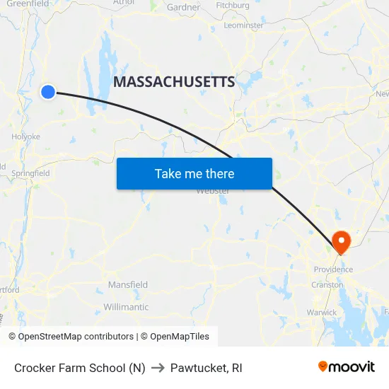 Crocker Farm School (N) to Pawtucket, RI map