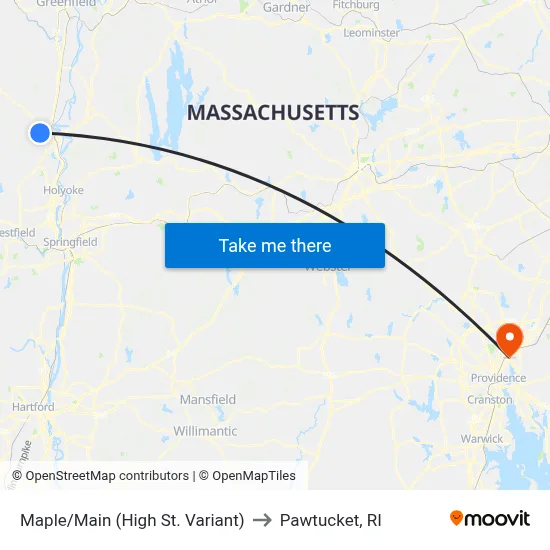 Maple/Main (High St. Variant) to Pawtucket, RI map