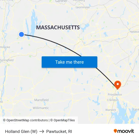 Holland Glen (W) to Pawtucket, RI map