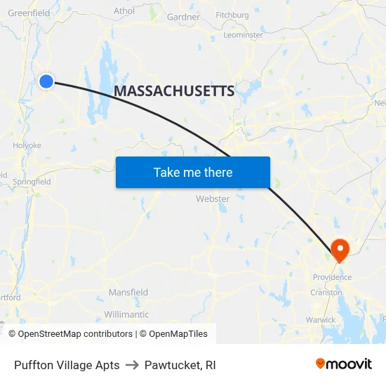 Puffton Village Apts to Pawtucket, RI map