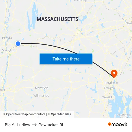 Big Y - Ludlow to Pawtucket, RI map