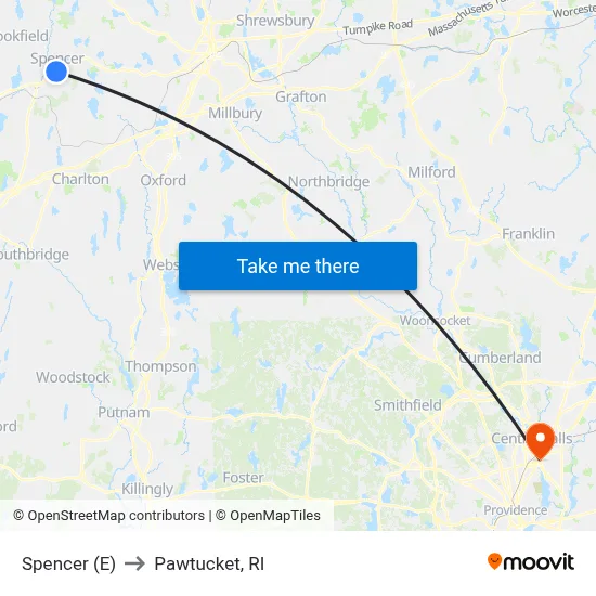 Spencer (E) to Pawtucket, RI map
