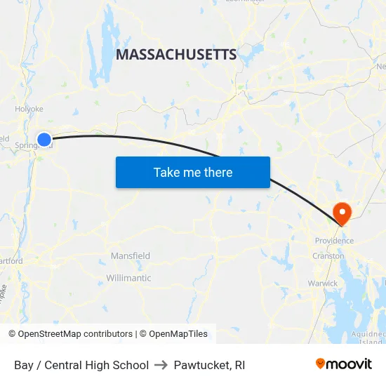 Bay / Central High School to Pawtucket, RI map