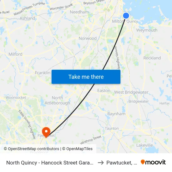 North Quincy - Hancock Street Garage to Pawtucket, RI map