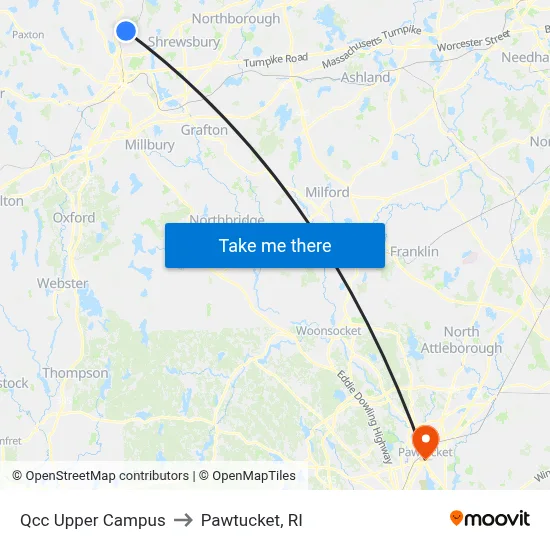 Qcc Upper Campus to Pawtucket, RI map