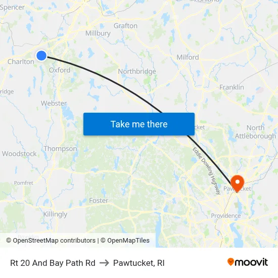 Rt 20 And Bay Path Rd to Pawtucket, RI map